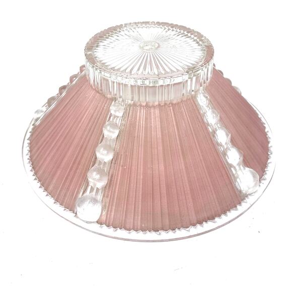 Vintage Lamp Shade Clear Pink Glass Ribbed Beaded MCM 10.5" Retro - Picture 2 of 7